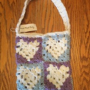 Blue and Purple Crochet Shoulder Bag with Hearts